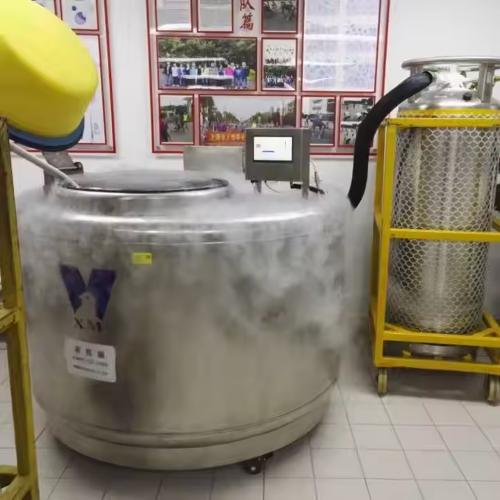 使用液氮罐冻存，外部结霜